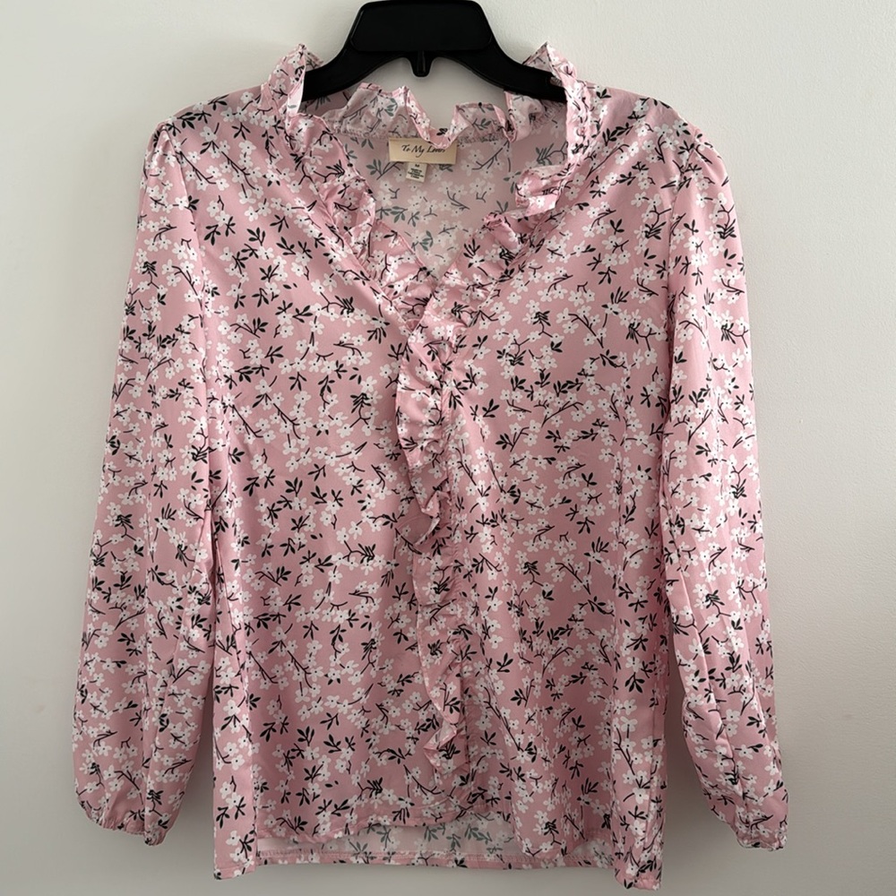 To My Lovers Women’s Top Ruffle Collar Blouse Floral Print Puff Sleeve - Picture 8 of 16